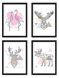 Комплект плакати в рамка 4 бр. 24x29 cm Geometric Animals - Wallity