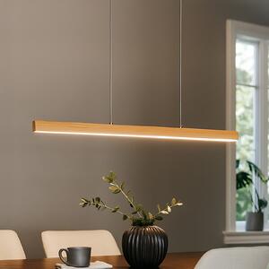 FISCHER & HONSEL LED висяща лампа Shine-Wood, дължина 105 cm, дъб/никел, Затъмняване, Дърво, Дневна/трапезария, Дървесина