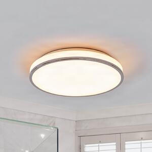 Lindby LED плафон Lyss, Ø 40 cm, хромиран, IP44, Бял, Баня, Стъкло, Модерен
