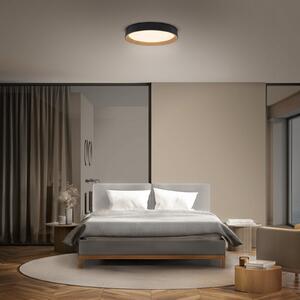 OSRAM LED таванна лампа ORBIS LARIOS, черно/дърво, Ø 49 см, с регулиране на, Затъмняване, Черен, Дневна/трапезария, Метал, Модерен