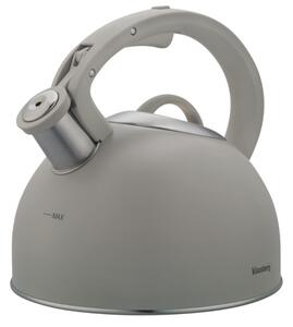 Свирещ чайник Klausberg KB 7912, 2.5 л, Дръжка с дървесен ефект, Индукция, Светлосив