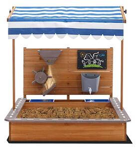 GINGER HOME Дървен пясъчник със сенник с UV защита и аксесоари