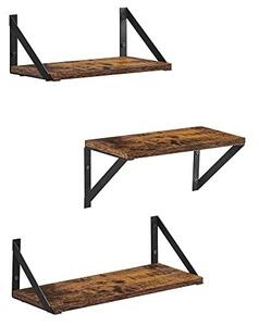 Комплект от 3 стенни рафта, Vasagle, черен, 40x15x12 см