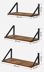 Комплект от 3 стенни рафта, Vasagle, черен, 40x15x12 см