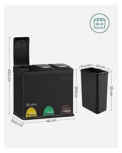 Кошче за рециклиране, Songmics, 3 x 8L, LTB24BK, черно