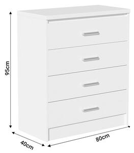 Спален комплект от 4 части рамка за легло, нощни шкафчета и скрин, Olympus White, бял, 221x147.5x84 см