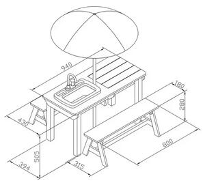Маса за пясък с чадърче и 2 пейки