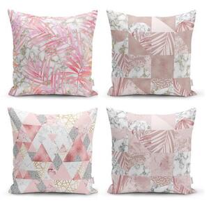 Комплект от 4 декоративни калъфки за възглавници Pink Leaves, 45 x 45 cm - Minimalist Cushion Covers