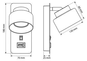 Brilagi - LED Настенна лампа с USB порт AURA LUX 1xGX53/30W/230V черна/златна