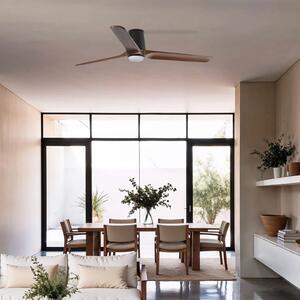 FARO BARCELONA LED тавански вентилатор Heywood L, черен/дърво, DC, безшумен, Затъмняване, Дърво, Дневна/трапезария, Дървесина, Модерен