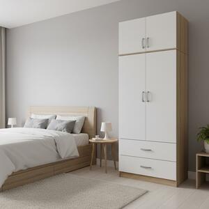Шкаф с 2 врати, Athos V17, бял-дъб, 80x42x240 см