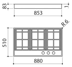 Вграден газов котлон BARAZZA Lab Evolution, 2+1 зони, 90 см, инокс