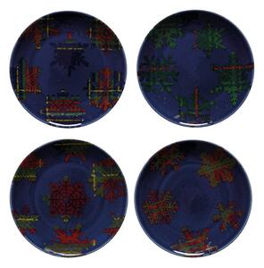 Комплект от 4 десертни чинии от синьо-червен фаянс, ø 21,6 cm Snowflake - Casafina