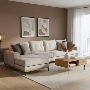 Разтегателен ъглов диван десен ъгъл Luxury II Крем - Мока - Черен 290x235x90 см