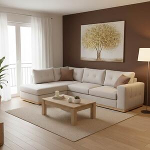 Ъглов диван десен Бостън Крем - Мока - Натурален 280x225x95 см