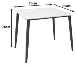 Трапезна маса GUSTAS 80x80x76см бял мрамор синтерован камък-черен метал