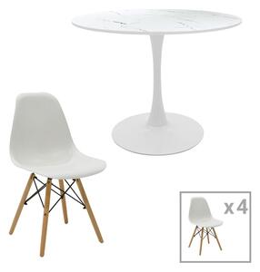 Трапезен комплект от 5 части, Balou I, Pako World, с мраморен ефект, бял, 120x75 см