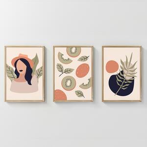 Комплект от 3 картини с рамка, Noven, многоцветен, 33x1.5x48 см