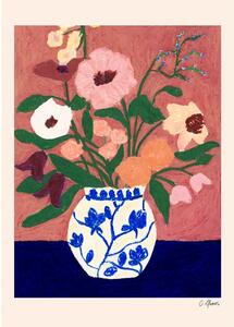 Постер 30x40 cm Flowers on Blue Table – Carla Llanos – The Poster Club