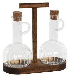 Комплект за Олио и Оцет Home ESPRIT Естествен Кристал Aкациево дърво 350 ml 20,4 x 9 x 21 cm