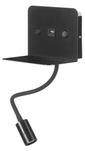 ONLI - LED Гъвкав малка лампа с рафт и USB зареждане PLAK LED/1W/230V черен