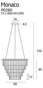 MAXLIGHT P0260 - Пендел MONACO 15xG9/40W/230V Ø 60 см хром