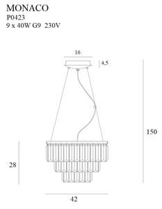 MAXLIGHT P0423 - Пендел MONACO 9xG9/40W/230V Ø 42 см златист