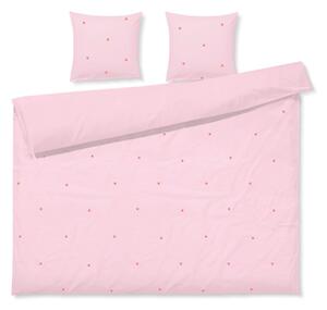 Розово двойно удължено спално бельо от памук перкал 200x220 cm Daisy – JUNA