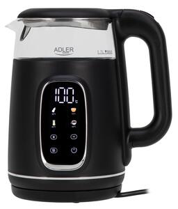 Електрическа кана Adler AD 1305 BS, 1850/2200 W, 1.7 л, Сензорен контрол, Цветен LCD дисплей, Пет температурни настройки 40-100°C, Филтър против утаяване, Черен/сив