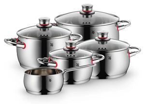 Комплект тенджери WMF Quality One 3201112133, 9 части, Cromargan неръждаема стомана, Фурна до 250°C, TransTherm основа, Индукция, Сребрист
