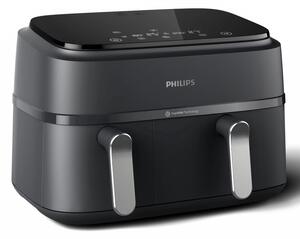 Двоен фритюрник с горещ въздух Philips NA351/00, 2750 W, 6+3 л, 80-200C, 1.5 кг, 8 програми, Сензорен дисплей, Копиране и синхронизиране, Черен/Сребрист