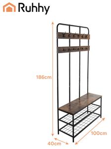Свободностояща закачалка за дрехи с куки и рафтове - 100 x 40 x 186 cm