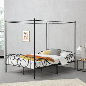 Canopy Bed Finström 140x200cm Metal Bed Frame with Slatted Frame Black