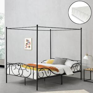 Canopy Bed Finström Metal Bed with Cold Foam Mattress 140x200cm Black