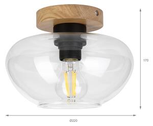 Потолно осветително тяло FLO WOOD 1xE27/15W/230V, дъб/прозрачно стъкло, Ø 22 см