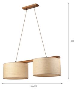 Полилей на кабел AIDA 2xE27/15W/230V Ø 35 cm дъб/рафия
