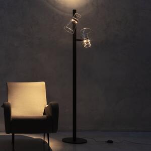 FLOS LED стояща лампа Nocturne F2 Cone, черна, с 2 рамена, 206 см, Затъмняване, Черен, Дневна/трапезария, Алуминий, Дизайн