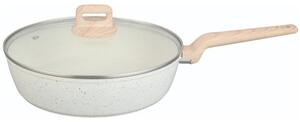 Дълбок тиган Voltz Nice OV54419E24CD, алуминий, мраморно покритие, 24 см диаметър, 6.3 см дълбочина, капак, кремав меланж
