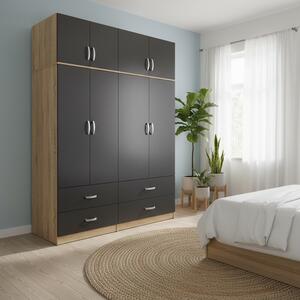 Шкаф с 4 врати, Athos V20, антрацит-дъб, 160x42x240 см