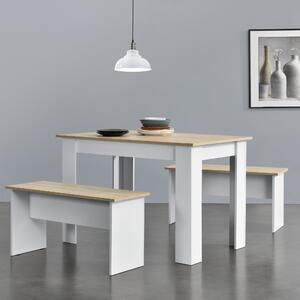 Table and Bench Set Hokksund 110x70 cm with 2 Benches White/Oak