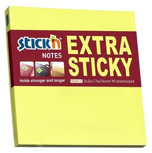 Stick'n Самозалепващи листчета Extra Sticky, 76 x 76 mm, неонови, жълти, 100 листа