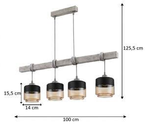 BRILAGI - Полилей на кабел WOOD GLASS 4xE27/60W/230V борова/сива/димно кафява