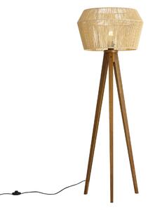 Подова лампа Винтидж дървена с абажур от кафяво хартиено въже 50/50/30 - Tripod Classic