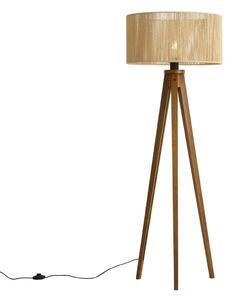 Винтидж дървена подова лампа с бежов абажур от хартиено въже 50/50/25 - Tripod Classic