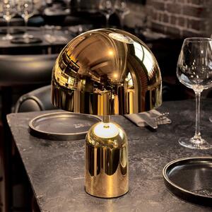 Tom Dixon акумулаторна настолна лампа BELL PORTABLE, златна, 28 cm IP44, Затъмняване, Злато / месинг, Дневна/трапезария, Пластмаса, Дизайн