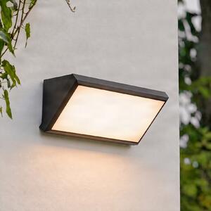 Lindby LED външна стенна лампа Abby, сензорна, IP65, тъмно сива, Черен, Пластмаса, Модерен, Стенна розетка отдолу