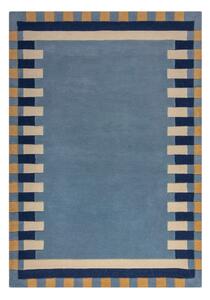 Син ръчно изработен вълнен килим 200x290 cm Kai Wool Border – Flair Rugs