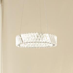 Lucande LED висяща лампа Glacis, кристал, Ø 40 cm, хром, Прозрачен, Дневна/трапезария, Стъкло, Дизайн