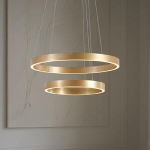 Lucande LED висяща лампа Yonam, Ø 60 cm, 2-светлинна, златна, CCT, Затъмняване, Злато / месинг, Дневна/трапезария, Метал, Модерен