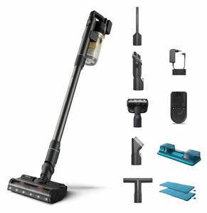 Прахосмукачка Philips XC7057/01, вертикална/ръчна, безжична, 600 ml капацитет на контейнера, до 80 минути време на работа, миещ се филтър, PowerCyclone 12, 5-степенна филтрация, черна